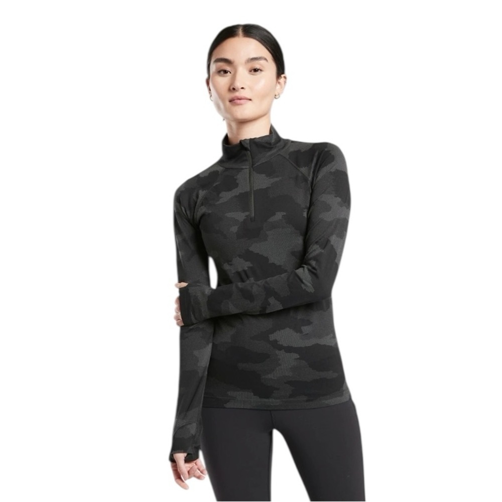 Athleta - Momentum Camo Quarter Zip Top Black Sz L